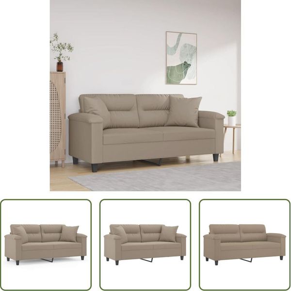 The Living Store Divano A 2 Posti Con Cuscini Taupe 140 Cm In Tessuto Microfibra-image