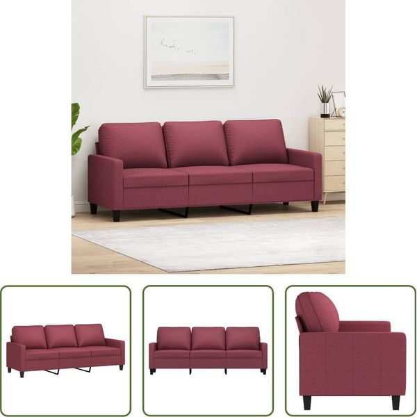 The Living Store Divano 3 Posti In Tessuto Rosso Vino 180 Cm-image