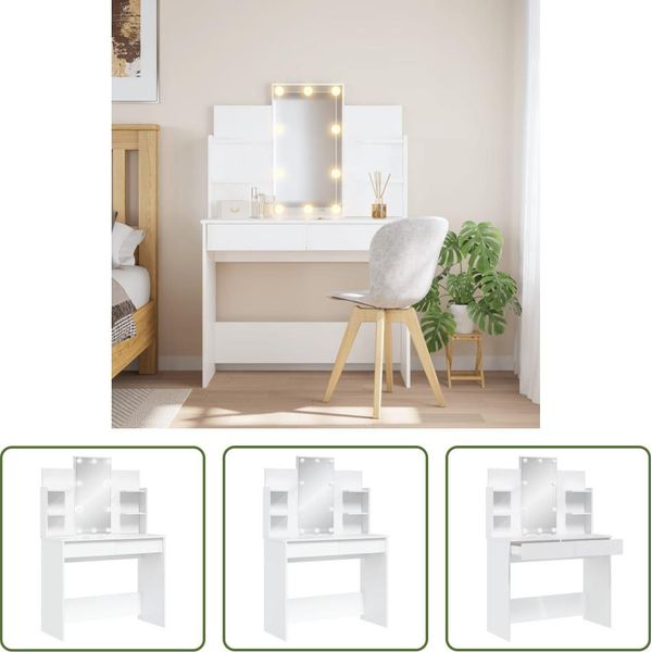 The Living Store Comodino Con Luci Led Bianco 96X40X142 Cm-image