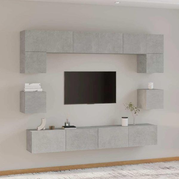 Maison Exclusive - Set Mobili Porta Tv 8Pz Grigio Cemento In Legno Multistrato-image