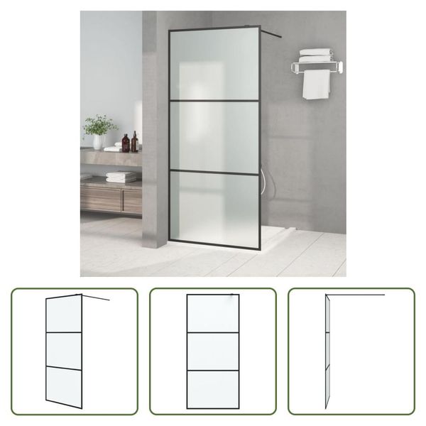 The Living Store Schermo Doccia Per Cabina Doccia Nero 90X195Cm Vetro Esg Opaco-image