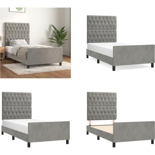 Vidaxl Letto Con Testiera Grigio Chiaro 90X190 Cm In Velluto - Letto Con Testiera - Letti Con Testiera - Letto Con Testiera - Letto Con Testiera-image
