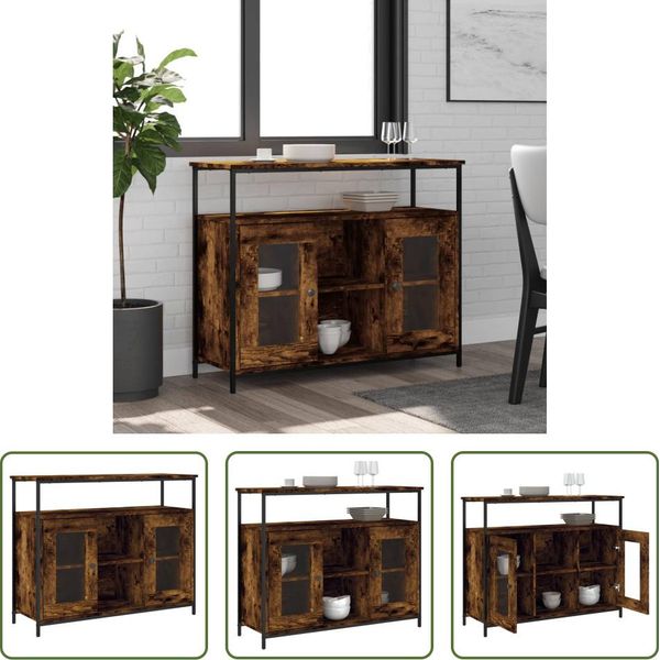 The Living Store Credenza Rovere Fumé 100X35X80 Cm Materiale Legno-image