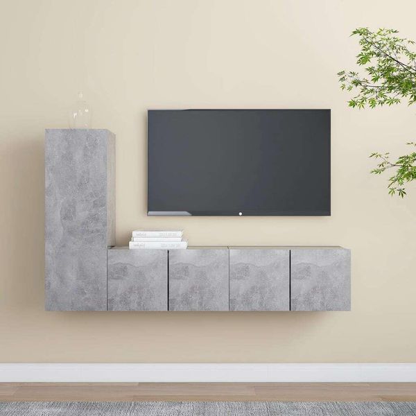 Maison Exclusive - Set Di Mobili Porta Tv 3 Pz Grigio Cemento In Legno Multistrato-image