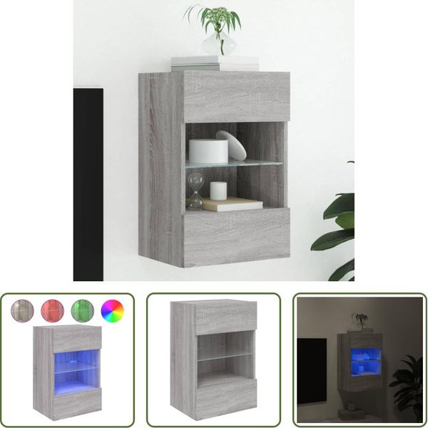 The Living Store Parete Tv Con Luci Led Grigio Sonoma 40X30X60,5 Cm-image