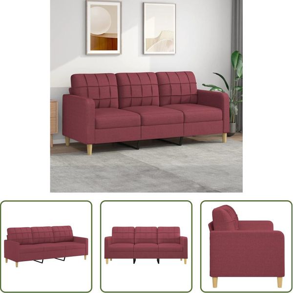The Living Store Divano 3 Posti In Tessuto Rosso Vino 180 Cm-image