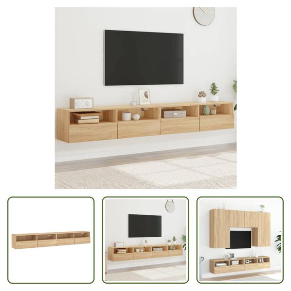 The Living Store Pareti Tv 2 Pezzi Rovere Sonoma 100X30X30 Cm Materiale In Legno-image