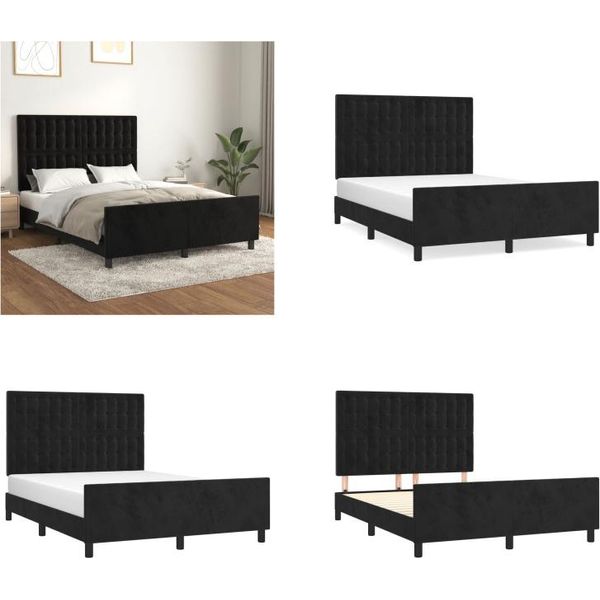 Vidaxl Letto Con Testiera Nero 140X190 Cm In Velluto - Letto Con Testiera - Letti Con Testiera - Letto Con Testiera - Letto Con Testiera-image