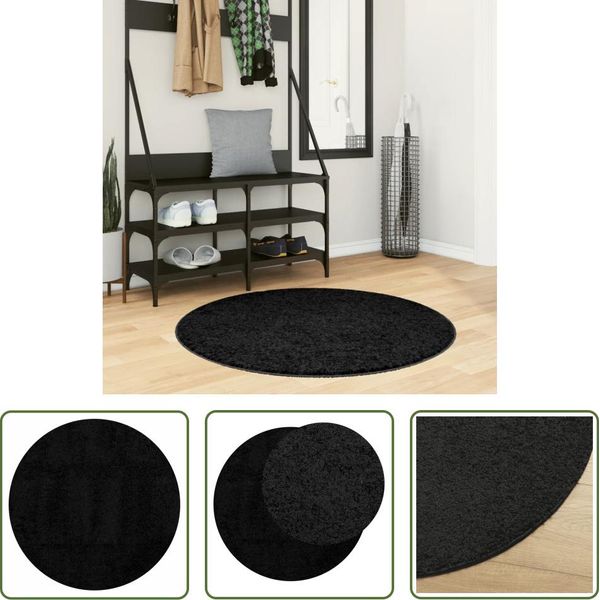The Living Store Tappeto Shaggy Pamplona A Pelo Lungo Moderno Nero Ø 100 Cm-image