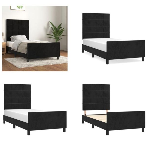 Vidaxl Struttura Letto Con Testiera Nera 90X200 Cm In Velluto - Struttura Letto Con Testiera - Struttura Letto Con Testiera - Struttura Letto - Letto Con Testiera-image