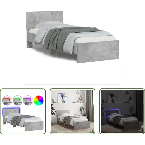 The Living Store Struttura Letto Con Testiera E Luci Led Grigio Cemento 90X200 Cm-image