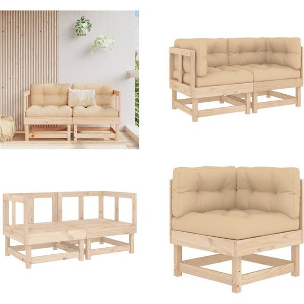 Vidaxl Divani Ad Angolo Con Cuscini 2 Pz. Legno Di Pino Massiccio - Divano Ad Angolo - Divani Ad Angolo - Divano Da Giardino - Divano Da Esterno-image