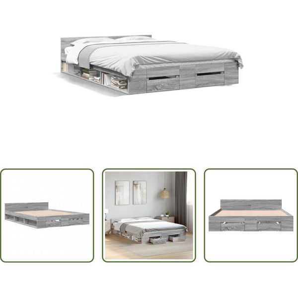 The Living Store Struttura Letto Con Cassetti Grey Sonoma 135X190 Cm Materiale A Base Di Legno-image