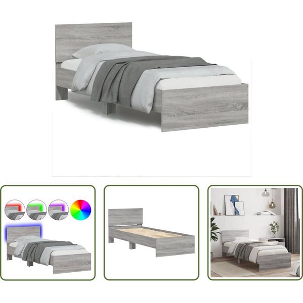 The Living Store Struttura Letto Con Testiera E Luci Led Grigio Sonoma 90X190 Cm-image