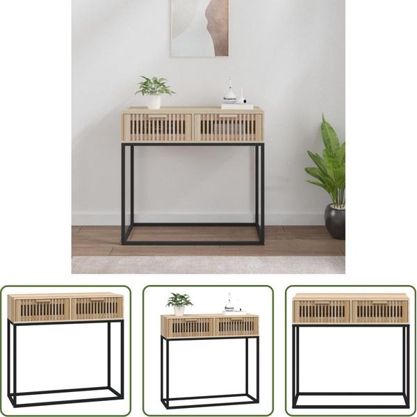The Living Store Tavolo Consolle 80X30X75 Cm In Legno E Ferro-image