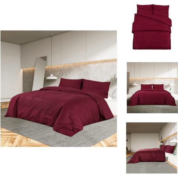 Vidaxl Set Di Biancheria Da Letto Rosso Bordeaux 200X220 Cm In Cotone - Copripiumini-image