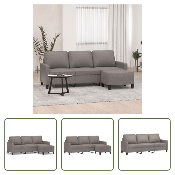 The Living Store Divano A 3 Posti Con Poggiapiedi In Tessuto Taupe 180 Cm-image