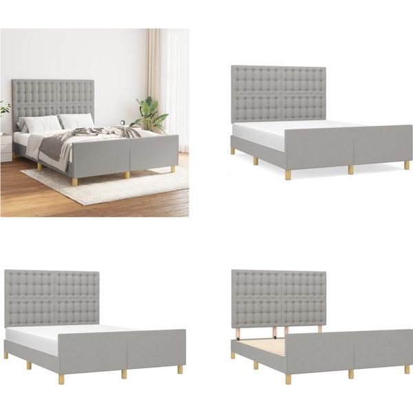 Vidaxl Struttura Letto Con Testiera In Tessuto Grigio Chiaro 140X190 Cm - Struttura Letto Con Testiera - Struttura Letto Con Testiera - Struttura Letto - Letto Con Testiera-image