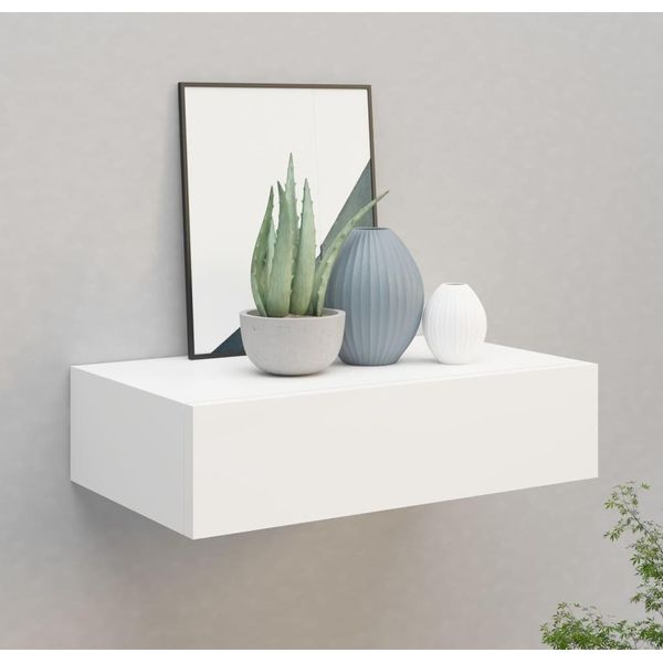 The Living Store Mensola A Muro Con Cassetto Bianco 40X23,5X10 Cm Mdf-image