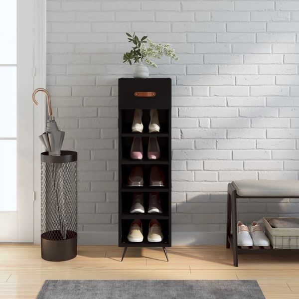 The Living Store Scarpiera Nera 30X35X105 Cm Materiale Legno-image