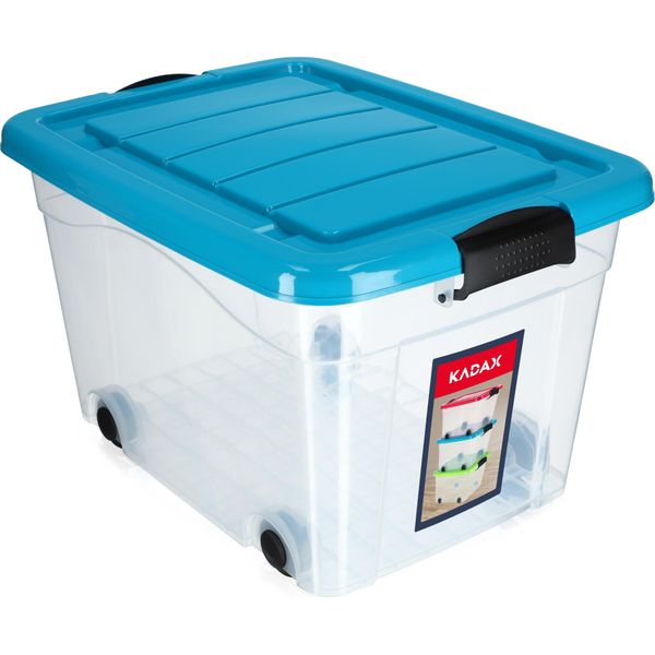 Contenitore In Plastica Kadax Con Ruote, Contenitore Per Organizzazione, Contenitore Con Coperchio Blu, 40L-image