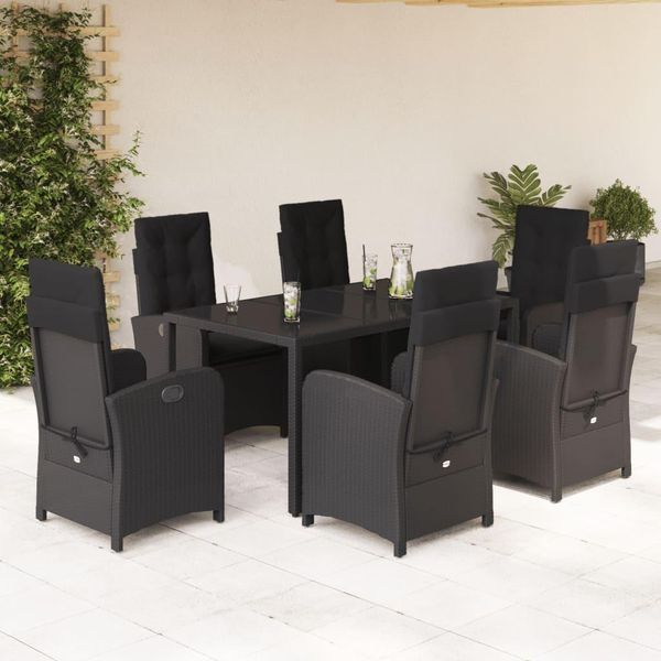 Set Di Mobili Da Giardino Durevole Set Di Mobili Da Balcone Set Da Pranzo Da Giardino 7 Pezzi Con Cuscini Nero Poly Rattan - Set Di Mobili Da Giardino Octo1467034 4Parcel-image