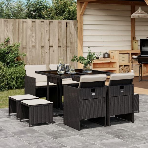 Set Di Mobili Da Giardino Durevoli Set Di Mobili Da Balcone Set Da Pranzo Da Giardino 9 Pezzi Con Cuscini Nero Poly Rattan - Set Di Mobili Da Giardino Octo4603429 3Parcel-image
