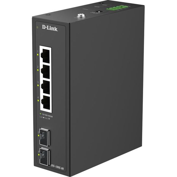 D-Link DIS-100G-06 Switch Gigabit Industriale A 6 Porte Non Gestito, 4X Rj45, 2X Sfp-image