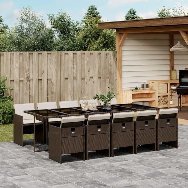 Stabli MöBel Set Di Mobili Da Giardino Set Di Mobili Da Balcone Set Da Pranzo Da Giardino Da 11 Pezzi Con Cuscini In Poly Rattan Marrone - Set Di Mobili Da Giardino CC7219897 5Parcel-image