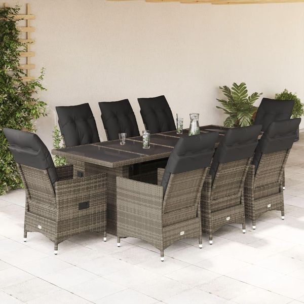 2025 Cloris Set Di Mobili Da Giardino Set Di Mobili Da Balcone Set Di 9 Pezzi Bistrot Da Giardino Con Cuscini Grey Poly Rattan - Set Di Mobili Da Giardino Sale7685950 6Parcel-image