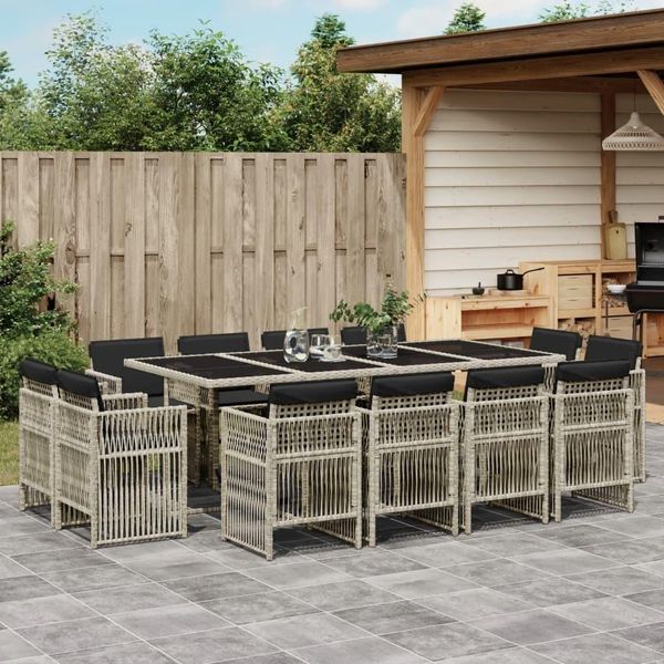 Set Di Mobili Da Giardino In Stile Elegante Set Di Mobili Da Balcone Set Da Pranzo Da Giardino 13 Pezzi Con Cuscini Grigio Chiaro Poly Rattan - Set Di Mobili Da Giardino Hommie9806912 5Parcel-image