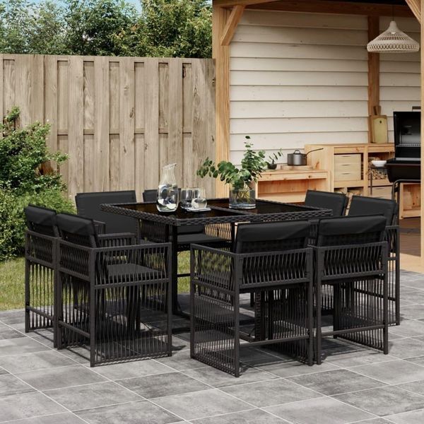 2025 Cloris Set Di Mobili Da Giardino Set Di Mobili Da Balcone Set Da Pranzo Da Giardino 9 Pezzi Con Cuscini Nero Poly Rattan - Set Di Mobili Da Giardino Sale2406958 3Parcel-image