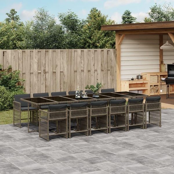 2025 Set Di Mobili Da Giardino Moderni Set Di Mobili Da Balcone Set Da Pranzo Da 13 Pezzi Con Cuscini In Poly Rattan Grigio - Set Di Mobili Da Giardino,Design 7517313 6Parcel-image
