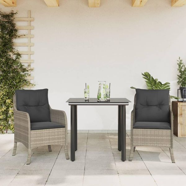 Pratico Set Di Mobili Da Giardino Set Di Mobili Da Balcone Set Da Pranzo Da 3 Pezzi Con Cuscini In Rattan Grigio Chiaro - Set Di Mobili Da Giardino ,Mobili Di Design 9726301 2Parcel-image