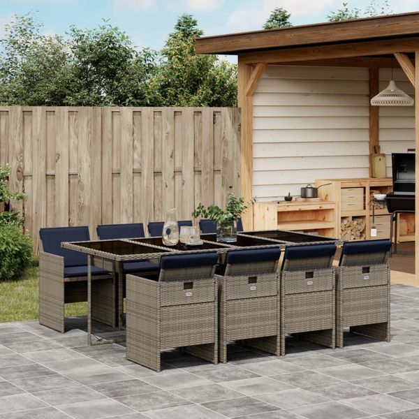 Set Di Mobili Da Giardino Durevoli Set Di Mobili Da Balcone Set Da Pranzo Da Giardino 9 Pezzi Con Cuscini, Grigio, Polyrattan - Set Di Mobili Da Giardino Octo9141899 4Parcel-image