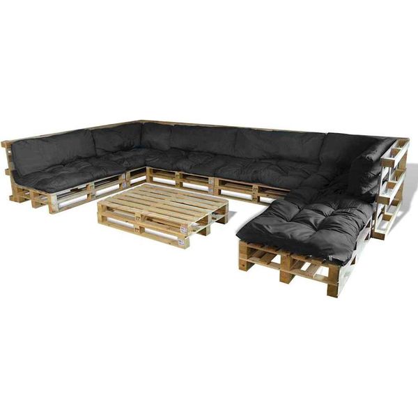 Best MöBel Pallet Divano Cuscini 13 Pezzi Nero 120 X 80 X 10 Cm Tessuto - Cuscini Per Mobili Da Giardino CL6448336 3Parcel-image