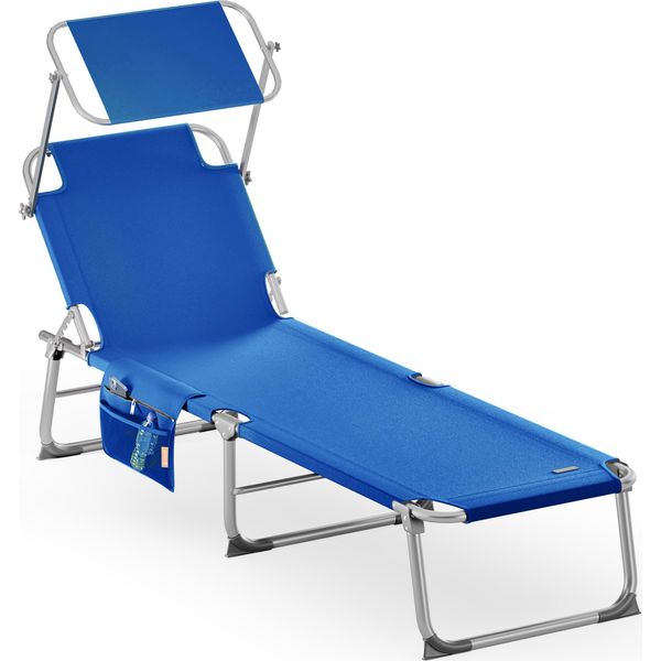 Casaria® Lettino Ibiza 190X59Cm Carico Max 150 Kg Pieghevole Sdraio Alluminio Prendisole Mare Giardino Con Tettuccio Trasportabile-image