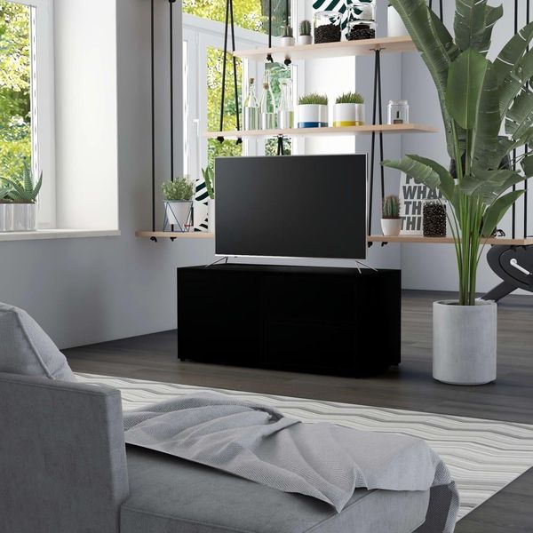 The Living Store Mobile Tv Nero 80X34X36 Cm Materiale Legno-image