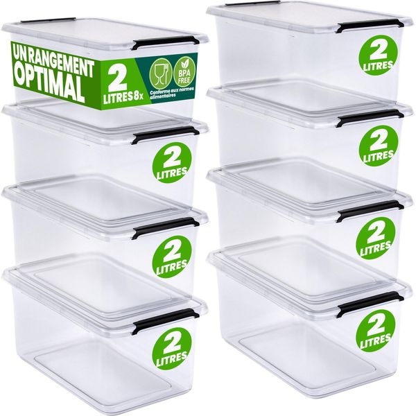 Deuba® 8X Contenitore Trasparente 2L Con Coperchio Bpa Free Scatole Impilabili Scatola Organizer Cucina Congelatore Contenitori Plastica Box Frigo-image
