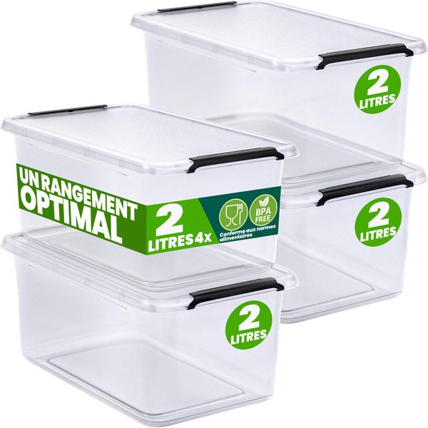 Deuba® 4X Contenitore Trasparente 2L Con Coperchio Bpa Free Scatole Impilabili Scatola Organizer Cucina Congelatore Contenitori Plastica Box Frigo-image