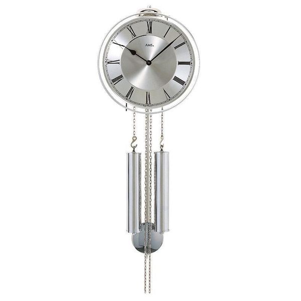 Ams 358 Orologio Da Parete Con Pendolo Meccanico In Argento Orologio A Pendolo Con Numeri Romani-image