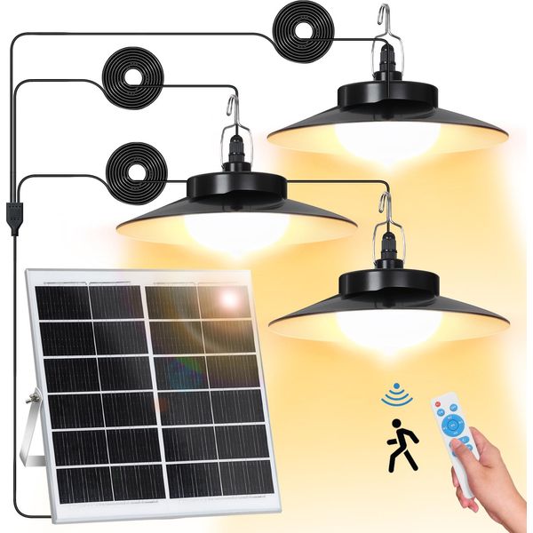 Led Luci Solari Lampade Solari Luce A Sospensione Giardino Esterno Sensore Luce Luce A Sospensione Giardino Luci Con Telecomando Per Negozio Cortile, Bianco Caldo-image