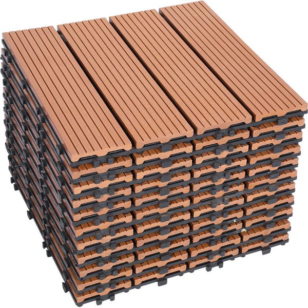 Jopassy Wpc Decking Tiles Decking Boards Wood Look 30X30Cm, 55 Pezzi = 5M² Piastrella Pavimento Piastrella Con Sistema A Click Pavimentazione Marrone-image