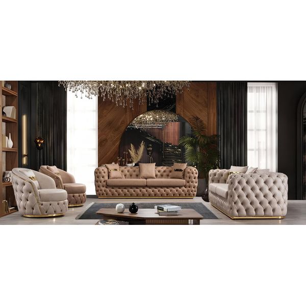 Set Divano Chesterfield 3+3+1+1 Posti Set Divano Poltrona Divani Pelle Beige-image