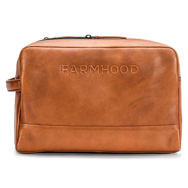 Farmhood Pelle Borsa Da Toilette Memphis Toiletry Bag Cognac Terracotta-image