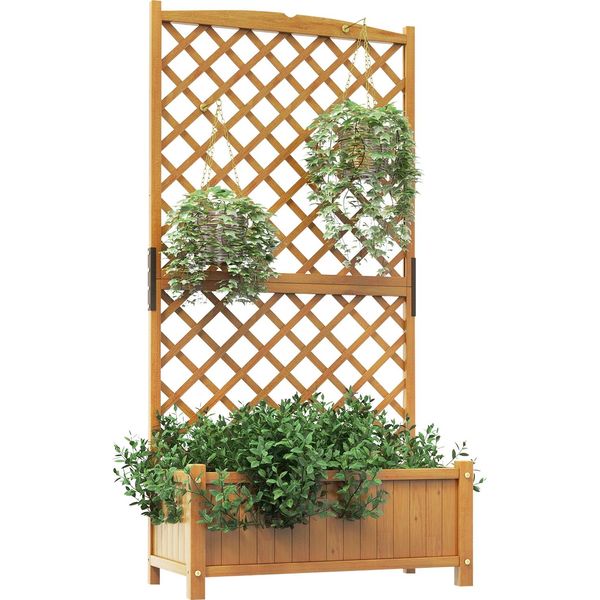 Costway Traliccio Con Fioriera In Legno Di Abete, Fioriera Per Piante Rampicanti, Letto Rialzato Con Traliccio E Foro Di Drenaggio, Vaso Da Fiori Per Giardino, Balcone, Traliccio Da Giardino Per Piante Rampicanti-image