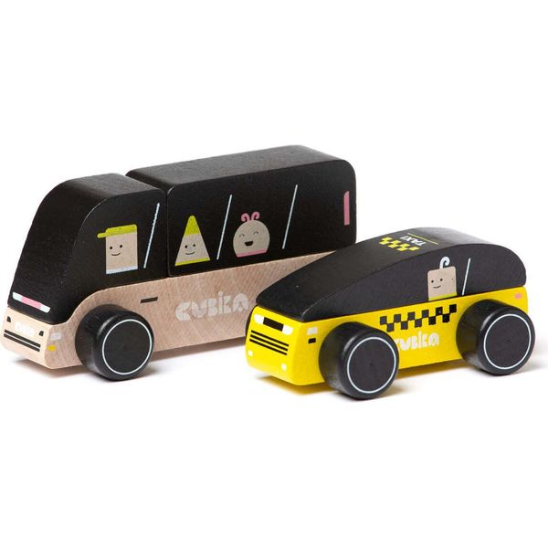 Autobus E Taxi Giocattolo In Legno Giocattolo Per Bambini Cubika Da 18 Mesi-image