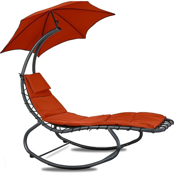 Linder Exclusiv Lettino Da Giardino Con Parasole Rosso-image