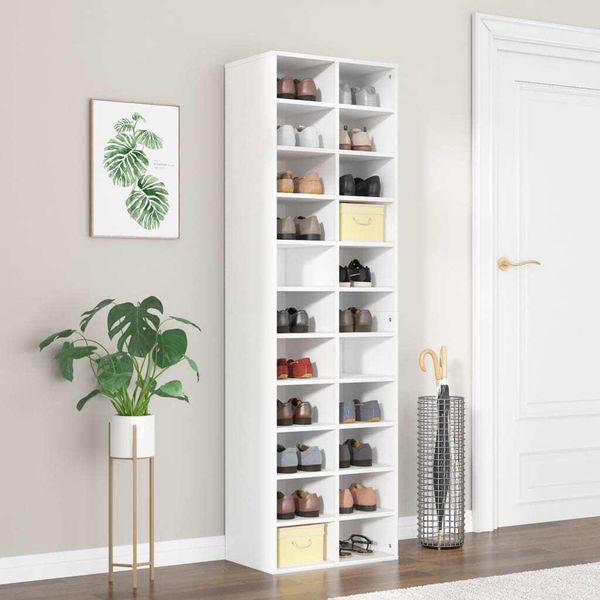 The Living Store Scarpiera Bianca 54X34X183 Cm Materiale Legno-image