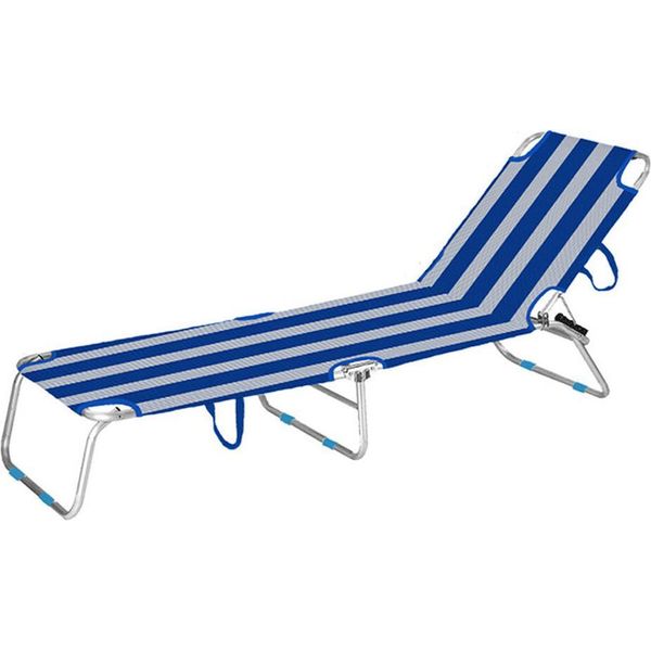 Marbueno Sdraio Pieghevole In Alluminio A Righe Blu E Bianche Per Spiaggia E Piscina 187X58X24 Cm 10364-image